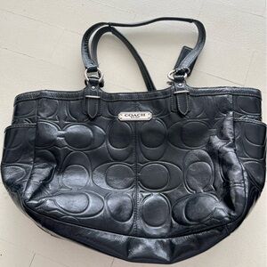 COACH Gallery F19462 Black Embossed Patent Leather Shoulder Tote Purse